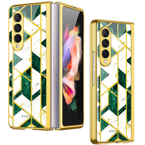 Samsung Galaxy Z Fold 4 5G Cover - O'Nation Shades of Marble Series - Premium Electroplated Infinity Ultra Shine Glass Soft Silicon Borders Case