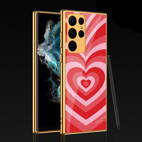 Samsung Galaxy S22 Ultra 5G Cover - O'Nation Heartbeat Series - Premium Electroplated Infinity Ultra Shine Glass Soft Silicon Borders Case