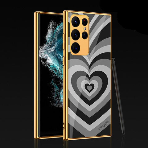 Samsung Galaxy S22 Ultra 5G Cover - O'Nation Heartbeat Series - Premium Electroplated Infinity Ultra Shine Glass Soft Silicon Borders Case