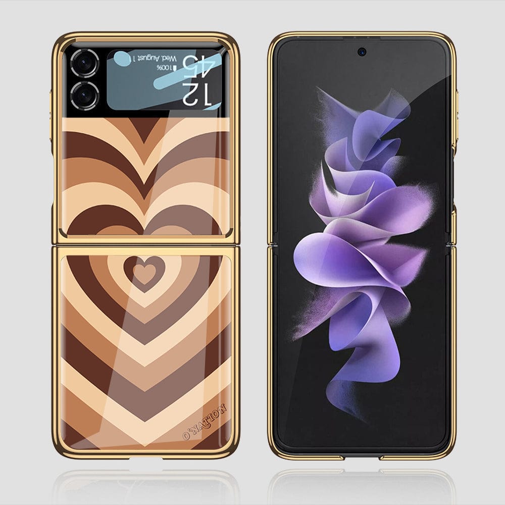 Samsung Galaxy Z Flip 3 5G Cover - O'Nation Heartbeat Series - Premium Electroplated Infinity Ultra Shine Glass Soft Silicon Borders Case