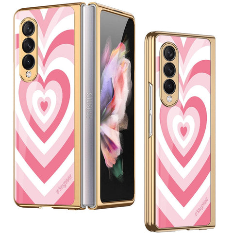 Samsung Galaxy Z Fold 3 5G Cover - O'Nation Heartbeat Series - Premium Electroplated Infinity Ultra Shine Glass Soft Silicon Borders Case