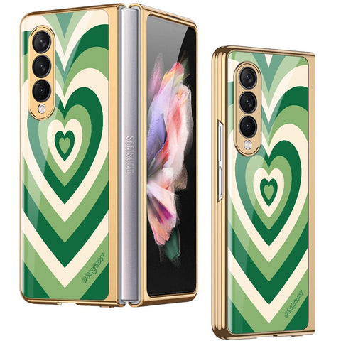 Samsung Galaxy Z Fold 3 5G Cover - O'Nation Heartbeat Series - Premium Electroplated Infinity Ultra Shine Glass Soft Silicon Borders Case