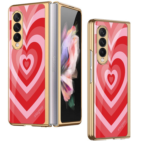 Samsung Galaxy Z Fold 3 5G Cover - O'Nation Heartbeat Series - Premium Electroplated Infinity Ultra Shine Glass Soft Silicon Borders Case