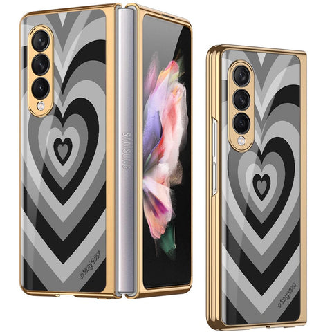 Samsung Galaxy Z Fold 3 5G Cover - O'Nation Heartbeat Series - Premium Electroplated Infinity Ultra Shine Glass Soft Silicon Borders Case