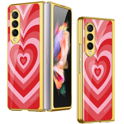 Samsung Galaxy Z Fold 4 5G Cover - O'Nation Heartbeat Series - Premium Electroplated Infinity Ultra Shine Glass Soft Silicon Borders Case