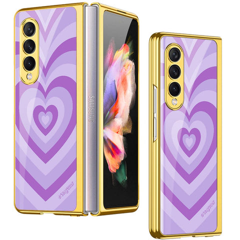 Samsung Galaxy Z Fold 4 5G Cover - O'Nation Heartbeat Series - Premium Electroplated Infinity Ultra Shine Glass Soft Silicon Borders Case