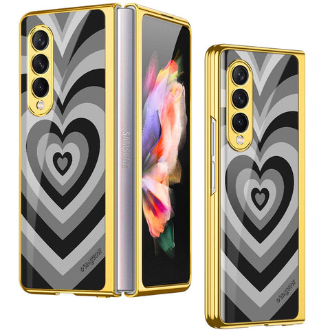 Samsung Galaxy Z Fold 4 5G Cover - O'Nation Heartbeat Series - Premium Electroplated Infinity Ultra Shine Glass Soft Silicon Borders Case