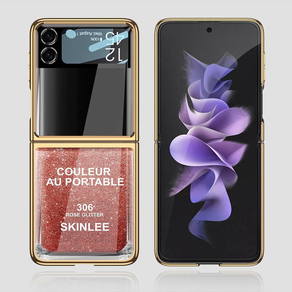 Samsung Galaxy Z Flip 3 5G Cover - Couleur Au Portable Series - Premium Electroplated Infinity Ultra Shine Glass Soft Silicon Borders Case