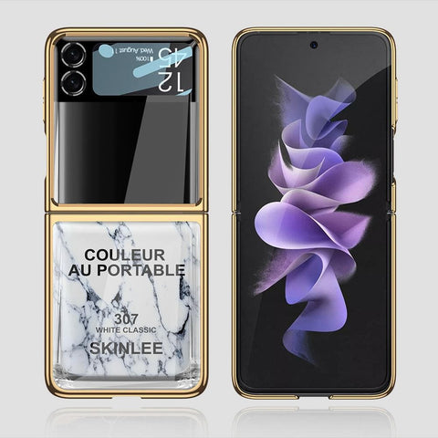 Samsung Galaxy Z Flip 3 5G Cover - Couleur Au Portable Series - Premium Electroplated Infinity Ultra Shine Glass Soft Silicon Borders Case