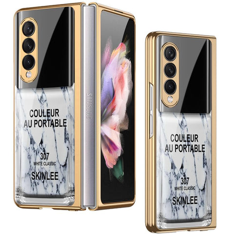 Samsung Galaxy Z Fold 3 5G Cover - Couleur Au Portable Series - Premium Electroplated Infinity Ultra Shine Glass Soft Silicon Borders Case