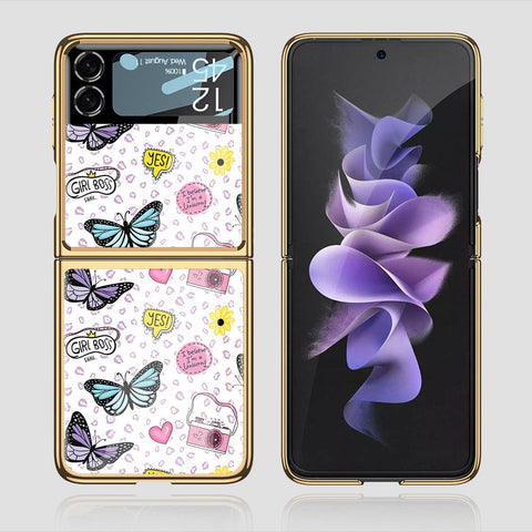 Samsung Galaxy Z Flip 3 5G Cover - Vanilla Dream Series - Premium Electroplated Infinity Ultra Shine Glass Soft Silicon Borders Case