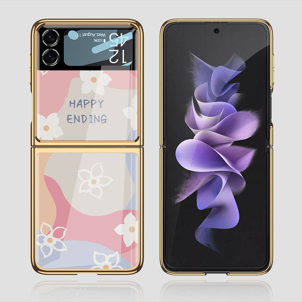 Samsung Galaxy Z Flip 3 5G Cover - Happy Series - Premium Electroplated Infinity Ultra Shine Glass Soft Silicon Borders Case