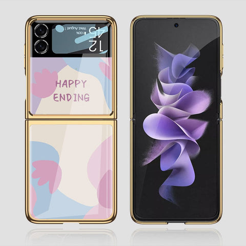 Samsung Galaxy Z Flip 3 5G Cover - Happy Series - Premium Electroplated Infinity Ultra Shine Glass Soft Silicon Borders Case