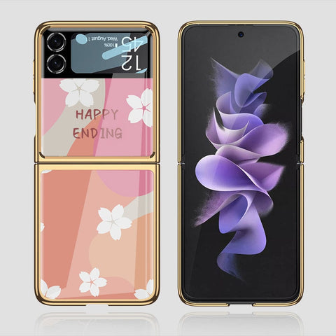 Samsung Galaxy Z Flip 3 5G Cover - Happy Series - Premium Electroplated Infinity Ultra Shine Glass Soft Silicon Borders Case