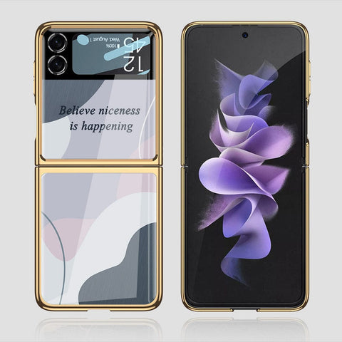 Samsung Galaxy Z Flip 3 5G Cover - Happy Series - Premium Electroplated Infinity Ultra Shine Glass Soft Silicon Borders Case