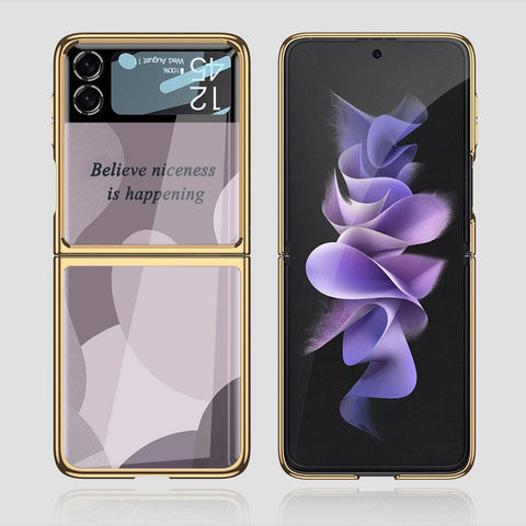 Samsung Galaxy Z Flip 3 5G Cover - Happy Series - Premium Electroplated Infinity Ultra Shine Glass Soft Silicon Borders Case