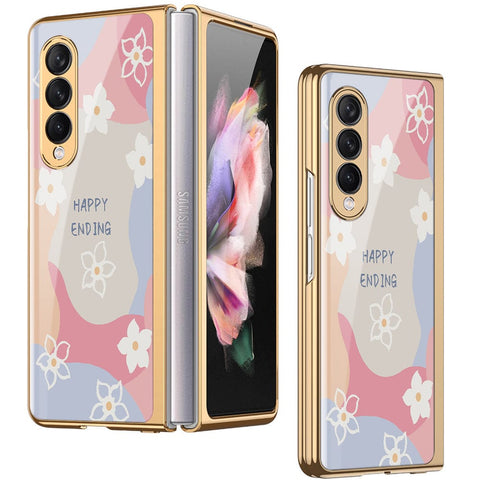 Samsung Galaxy Z Fold 3 5G Cover - Happy Series - Premium Electroplated Infinity Ultra Shine Glass Soft Silicon Borders Case