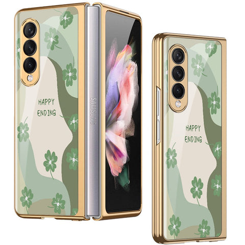 Samsung Galaxy Z Fold 3 5G Cover - Happy Series - Premium Electroplated Infinity Ultra Shine Glass Soft Silicon Borders Case