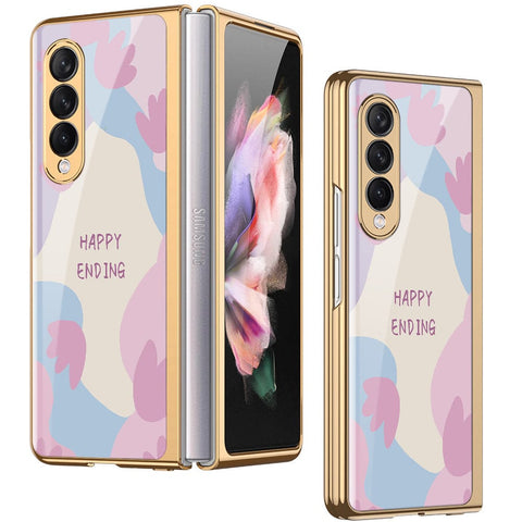 Samsung Galaxy Z Fold 3 5G Cover - Happy Series - Premium Electroplated Infinity Ultra Shine Glass Soft Silicon Borders Case