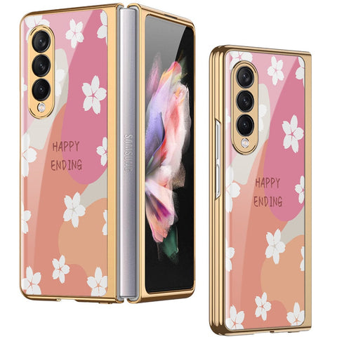 Samsung Galaxy Z Fold 3 5G Cover - Happy Series - Premium Electroplated Infinity Ultra Shine Glass Soft Silicon Borders Case