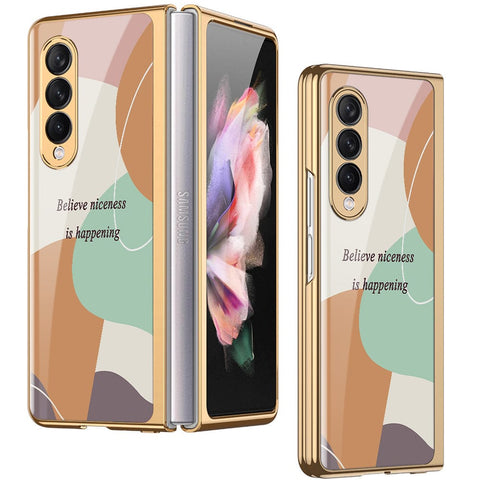 Samsung Galaxy Z Fold 3 5G Cover - Happy Series - Premium Electroplated Infinity Ultra Shine Glass Soft Silicon Borders Case