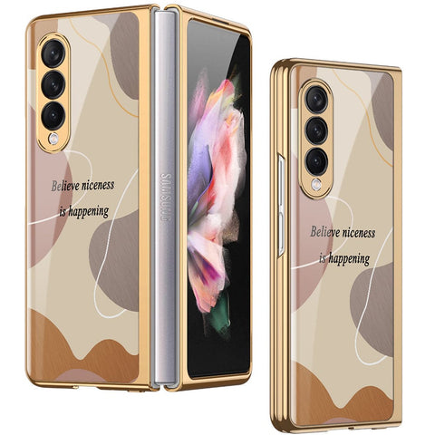 Samsung Galaxy Z Fold 3 5G Cover - Happy Series - Premium Electroplated Infinity Ultra Shine Glass Soft Silicon Borders Case