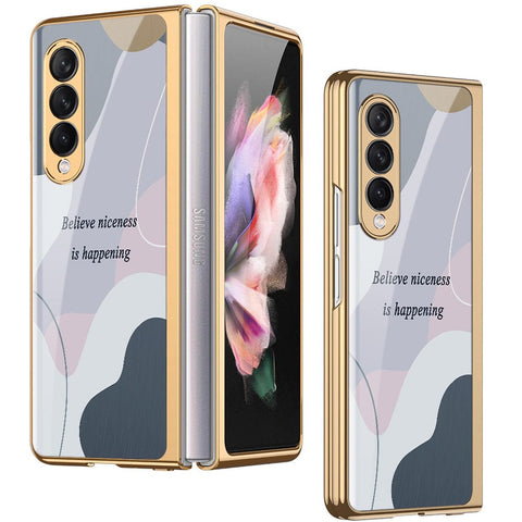 Samsung Galaxy Z Fold 3 5G Cover - Happy Series - Premium Electroplated Infinity Ultra Shine Glass Soft Silicon Borders Case