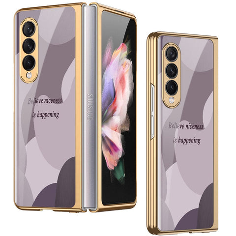 Samsung Galaxy Z Fold 3 5G Cover - Happy Series - Premium Electroplated Infinity Ultra Shine Glass Soft Silicon Borders Case
