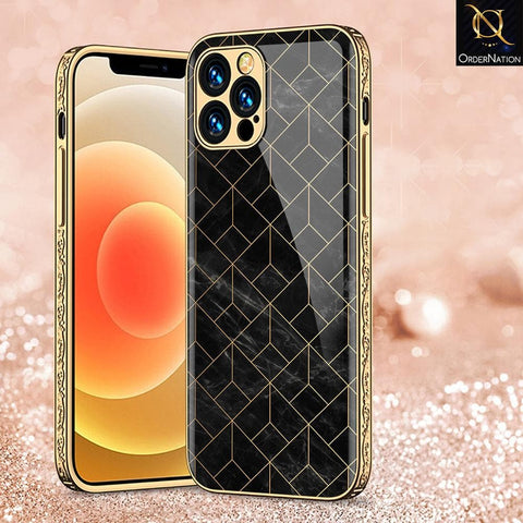 iPhone 12 Pro Max Cover - Black Marble Series - Premium Electroplated Infinity Ultra Shine Glass Soft Silicon Borders Case