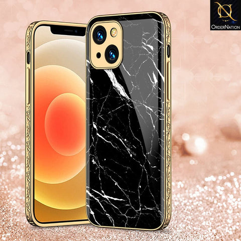 iPhone 13 Cover - Black Marble Series - HQ Ultra Shine Premium Infinity Glass Soft Silicon Borders Case