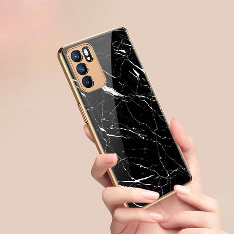 Oppo Reno 6 Pro 5G Cover - Black Marble Series - Premium Electroplated Infinity Ultra Shine Glass Soft Silicon Borders Case