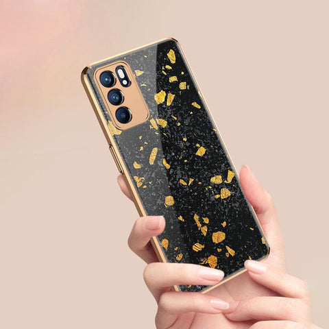 Oppo Reno 6 Pro 5G Cover - Black Marble Series - Premium Electroplated Infinity Ultra Shine Glass Soft Silicon Borders Case