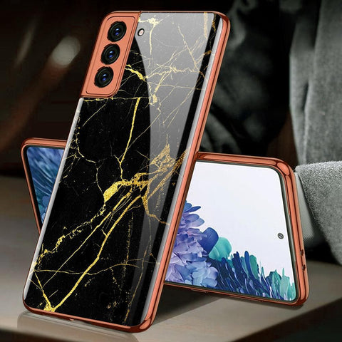 Samsung Galaxy S21 5G Cover - Black Marble Series - Premium Electroplated Infinity Ultra Shine Glass Soft Silicon Borders Case