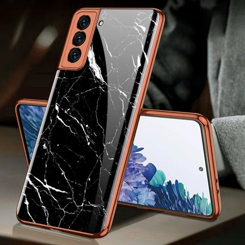 Samsung Galaxy S21 Plus 5G Cover - Black Marble Series - Premium Electroplated Infinity Ultra Shine Glass Soft Silicon Borders Case