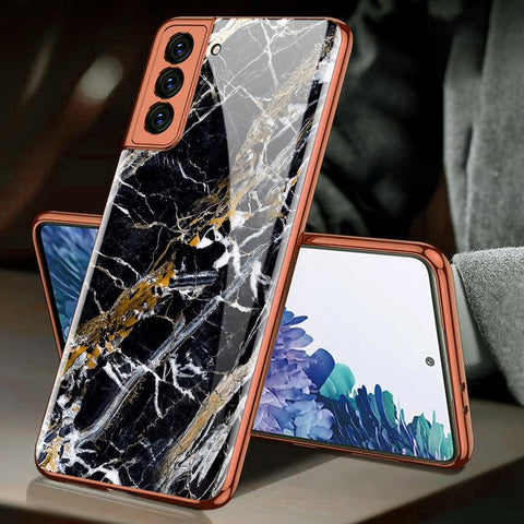 Samsung Galaxy S21 Plus 5G Cover - Black Marble Series - Premium Electroplated Infinity Ultra Shine Glass Soft Silicon Borders Case