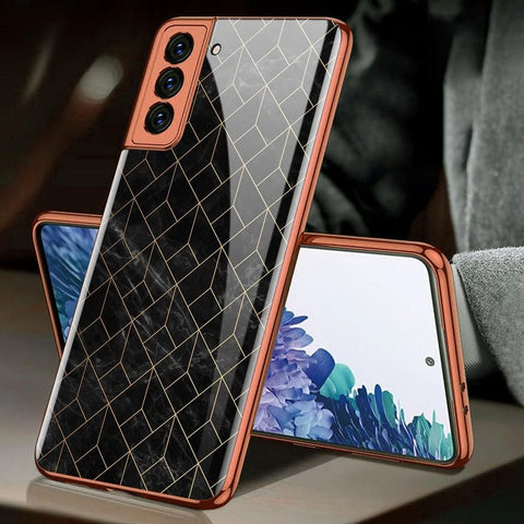 Samsung Galaxy S21 Plus 5G Cover - Black Marble Series - Premium Electroplated Infinity Ultra Shine Glass Soft Silicon Borders Case