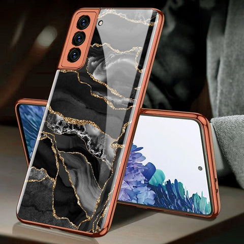 Samsung Galaxy S21 Plus 5G Cover - Black Marble Series - Premium Electroplated Infinity Ultra Shine Glass Soft Silicon Borders Case