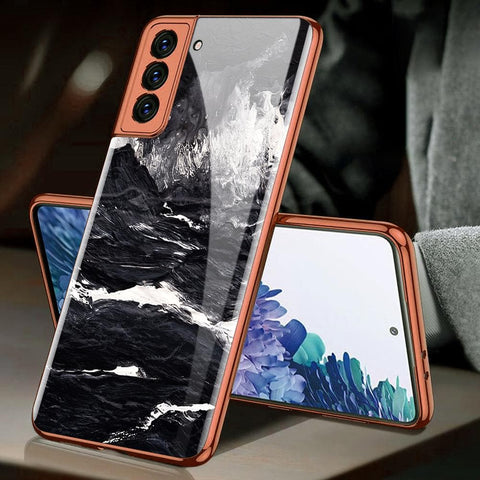 Samsung Galaxy S21 Plus 5G Cover - Black Marble Series - Premium Electroplated Infinity Ultra Shine Glass Soft Silicon Borders Case