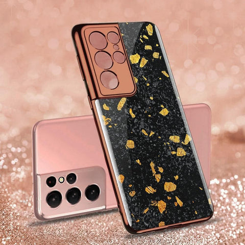Samsung Galaxy S21 Ultra 5G Cover - Black Marble Series - Premium Electroplated Infinity Ultra Shine Glass Soft Silicon Borders Case