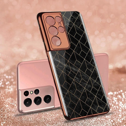 Samsung Galaxy S21 Ultra 5G Cover - Black Marble Series - Premium Electroplated Infinity Ultra Shine Glass Soft Silicon Borders Case