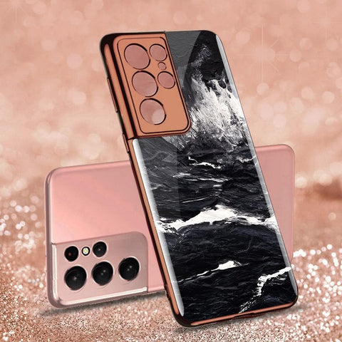 Samsung Galaxy S21 Ultra 5G Cover - Black Marble Series - Premium Electroplated Infinity Ultra Shine Glass Soft Silicon Borders Case