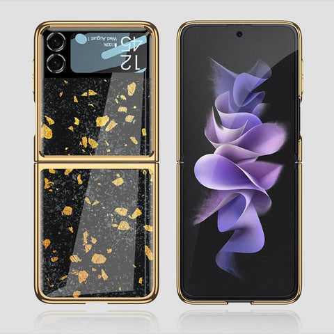 Samsung Galaxy Z Flip 3 5G Cover - Black Marble Series - Premium Electroplated Infinity Ultra Shine Glass Soft Silicon Borders Case