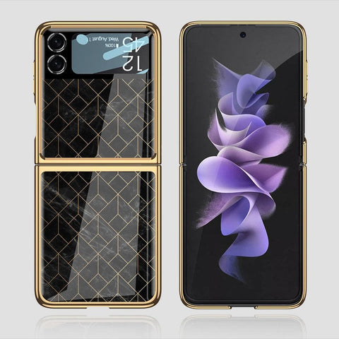 Samsung Galaxy Z Flip 3 5G Cover - Black Marble Series - Premium Electroplated Infinity Ultra Shine Glass Soft Silicon Borders Case