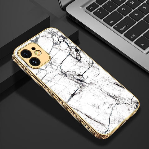 iPhone 12 Cover - White Marble Series - Premium Electroplated Infinity Ultra Shine Glass Soft Silicon Borders Case