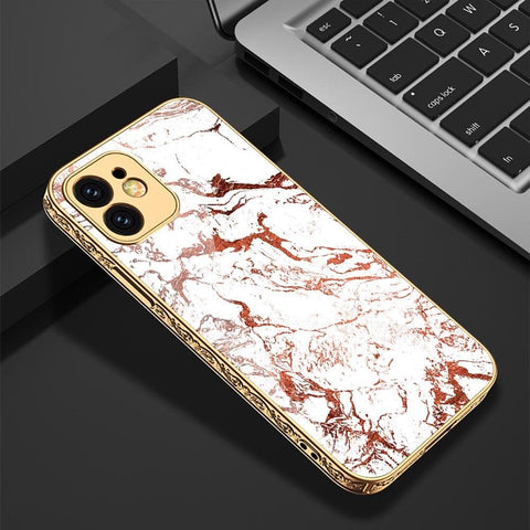 iPhone 12 Cover - White Marble Series - Premium Electroplated Infinity Ultra Shine Glass Soft Silicon Borders Case