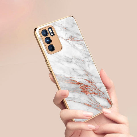 Oppo Reno 6 Pro 5G Cover - White Marble Series - Premium Electroplated Infinity Ultra Shine Glass Soft Silicon Borders Case