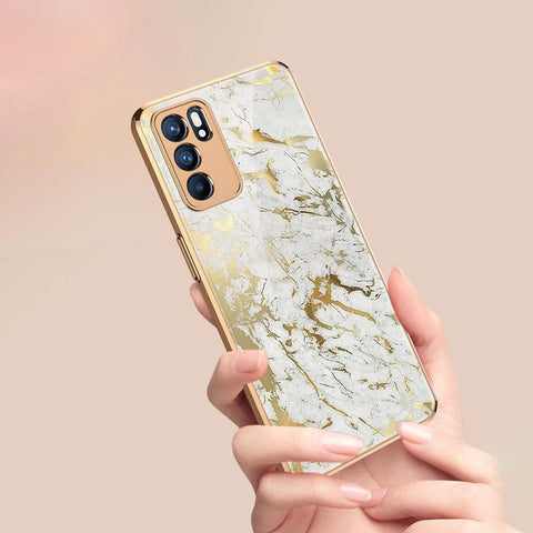Oppo Reno 6 Pro 5G Cover - White Marble Series - Premium Electroplated Infinity Ultra Shine Glass Soft Silicon Borders Case