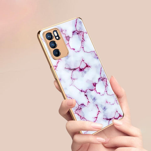 Oppo Reno 6 Pro 5G Cover - White Marble Series - Premium Electroplated Infinity Ultra Shine Glass Soft Silicon Borders Case