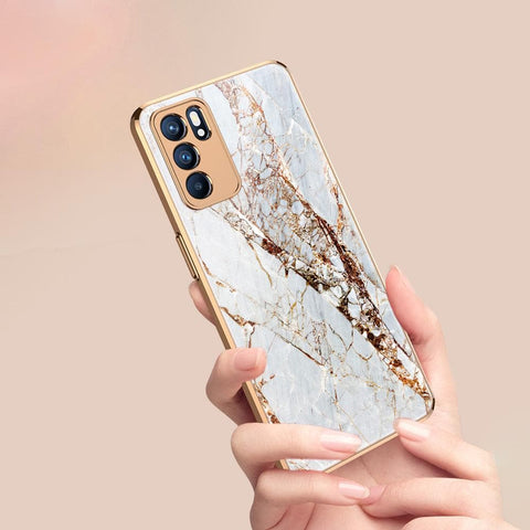 Oppo Reno 6 Pro 5G Cover - White Marble Series - Premium Electroplated Infinity Ultra Shine Glass Soft Silicon Borders Case