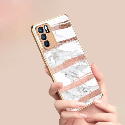Oppo Reno 6 Pro 5G Cover - White Marble Series - Premium Electroplated Infinity Ultra Shine Glass Soft Silicon Borders Case